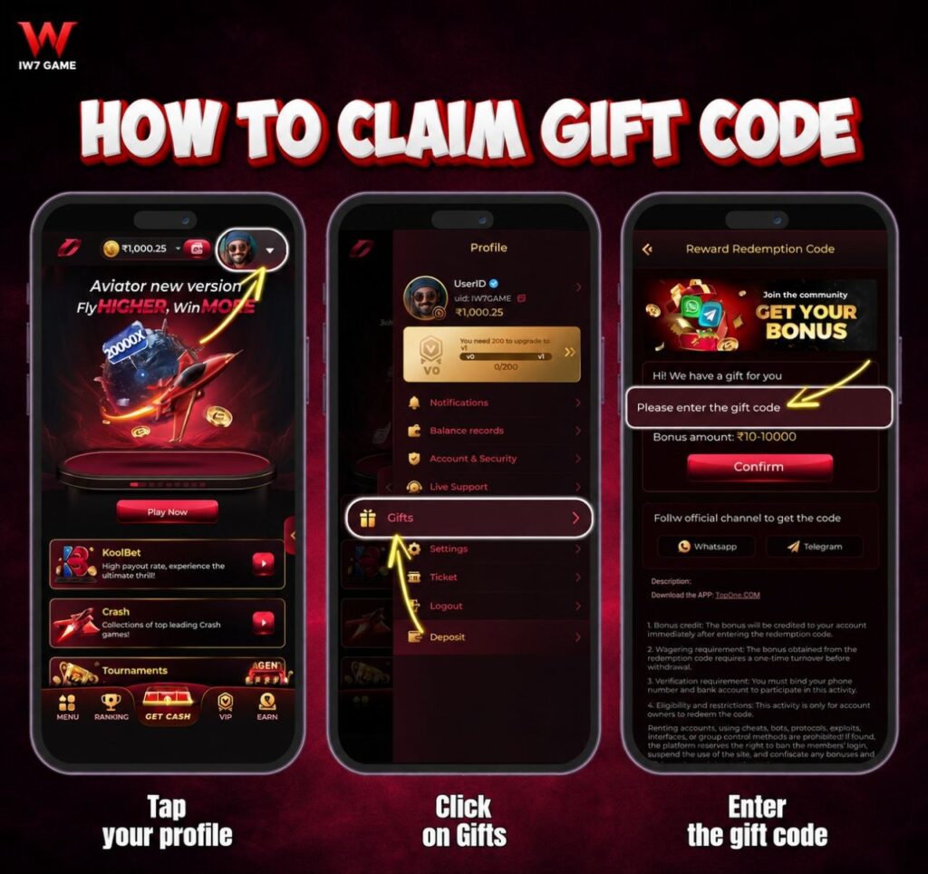 IW7 Game login screen displayed on Android smartphone