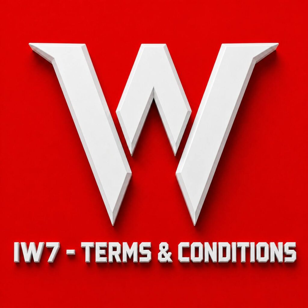 IW7 Game Terms & Conditions logo with white 3D W design on a red background